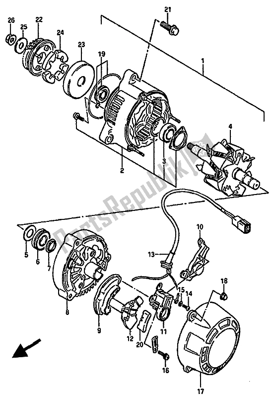 All parts for the Alternator (e. No. 116197) of the Suzuki GSX R 750X 1987