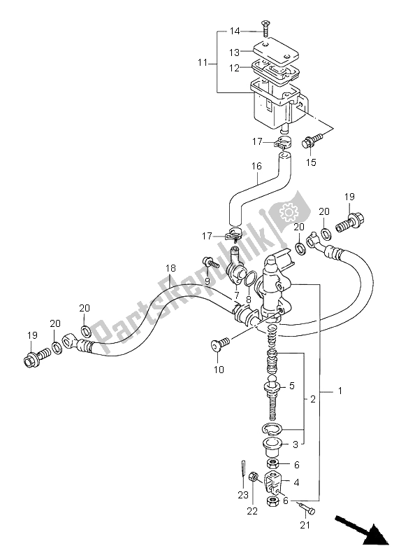 Toutes les pièces pour le Maître-cylindre Arrière du Suzuki GSX R 600 1998