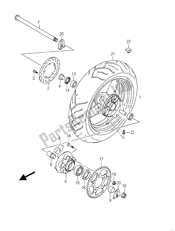 All parts for the Rear Wheel (gsf650u) of the Suzuki GSF 650 Sasa Bandit 2011