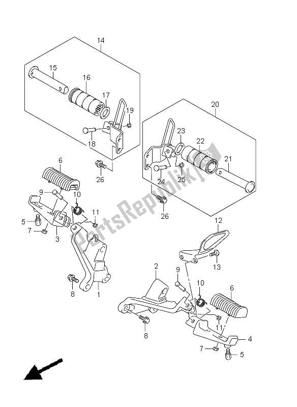 All parts for the Footrest of the Suzuki VZ 800Z Intruder 2008