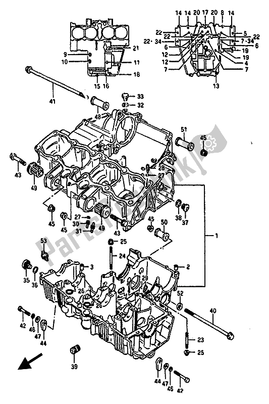 All parts for the Crankcase of the Suzuki GSX R 1100 1988