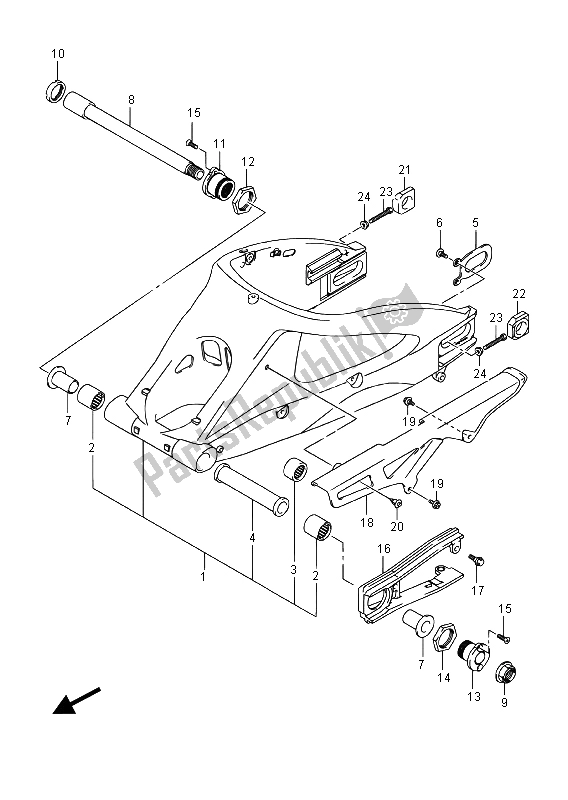 All parts for the Rear Swingingarm of the Suzuki GSX R 1000A 2015