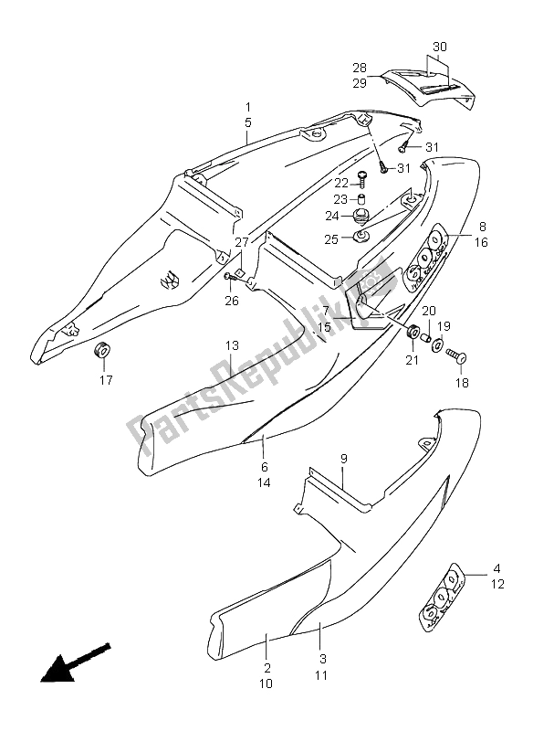 Alle onderdelen voor de Frame Afdekking van de Suzuki GSX R 600 1997