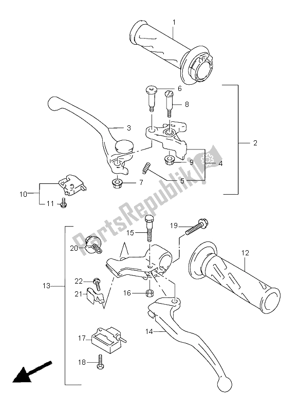 All parts for the Handle Lever of the Suzuki TL 1000S 1998