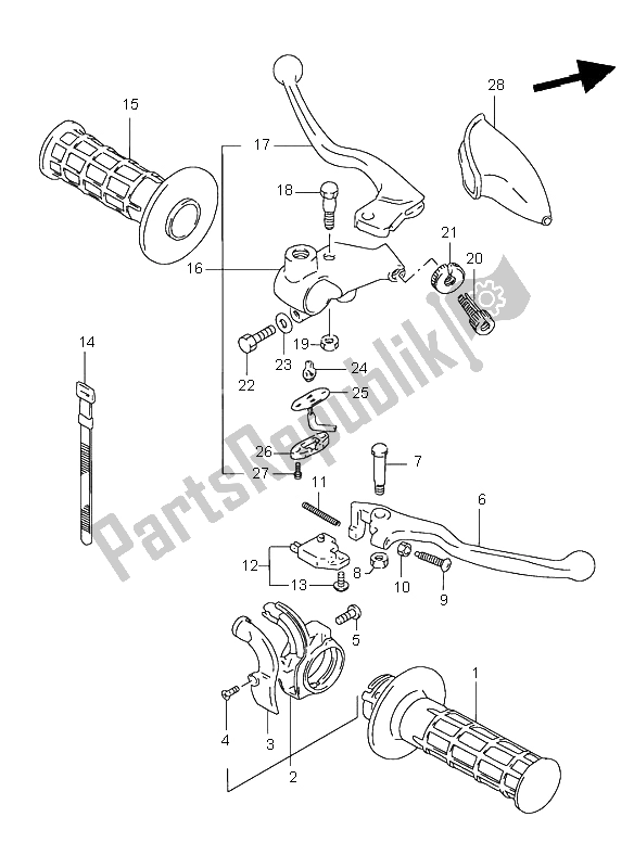 All parts for the Handle Lever of the Suzuki DR 125 SE 1998