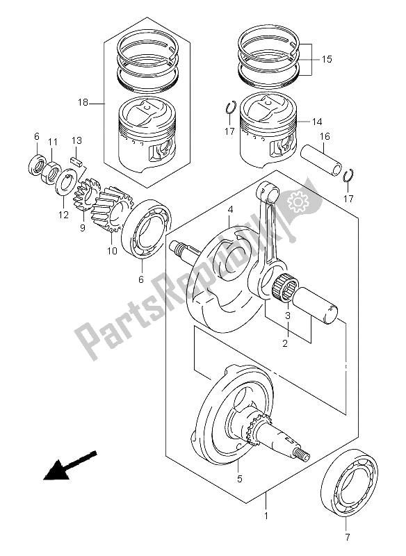 All parts for the Crankshaft of the Suzuki DR Z 125 SW LW 2006