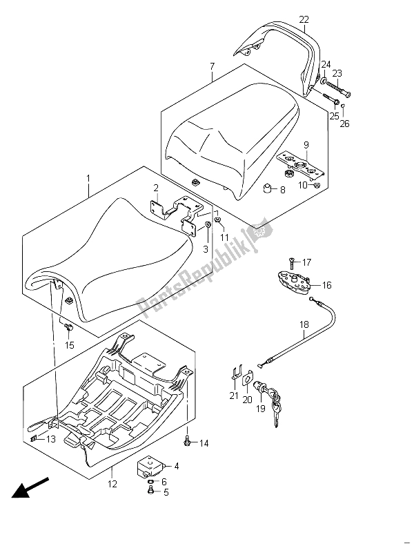 All parts for the Seat of the Suzuki GSF 650 Sasa Bandit 2011