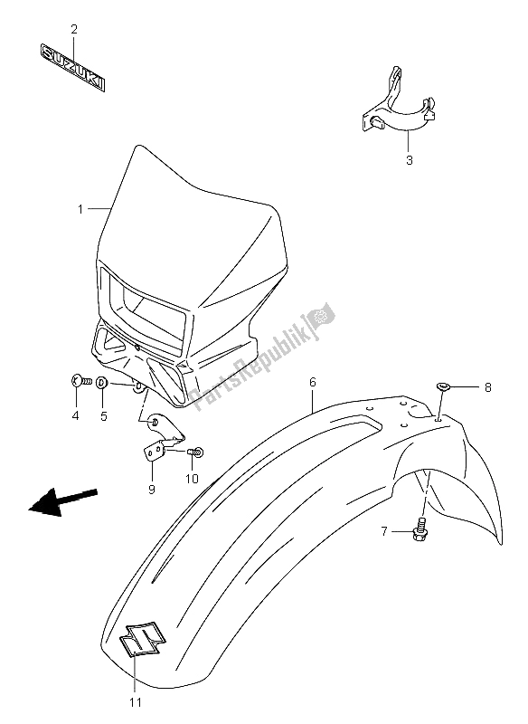 All parts for the Front Fender (e1) of the Suzuki DR Z 400E 2004