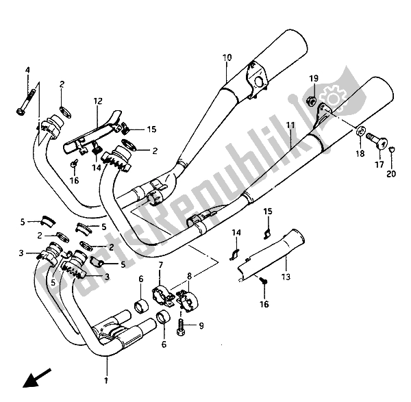 All parts for the Muffler of the Suzuki GSX 1100 1150 Eesef 1985