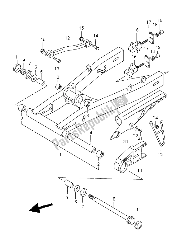 All parts for the Rear Swinging Arm of the Suzuki GSX 750F 1998