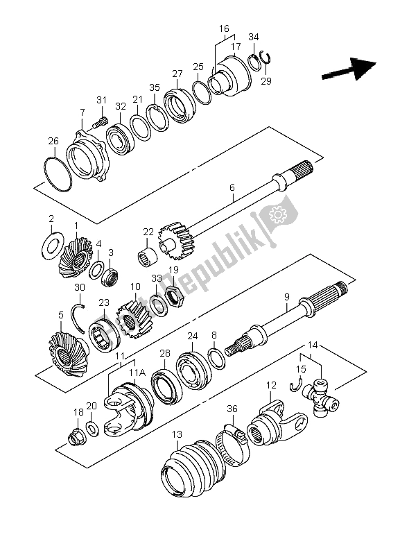 All parts for the Secondary Drive of the Suzuki LT A 700X Kingquad 4X4 2006