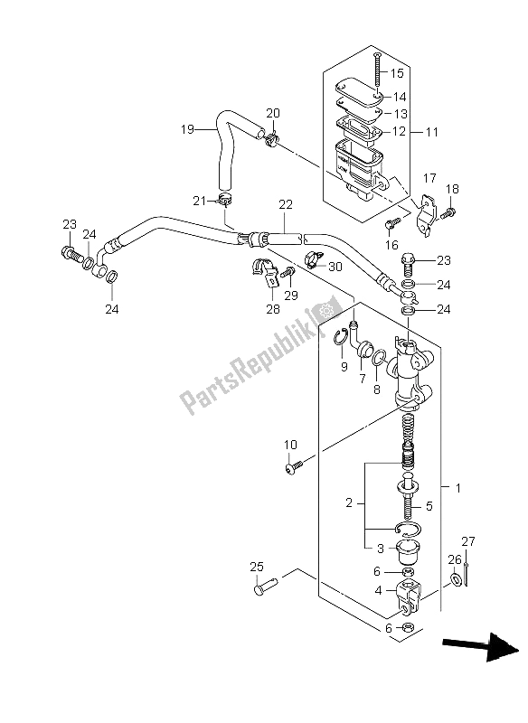 Toutes les pièces pour le Maître-cylindre Arrière du Suzuki GSX R 600 2006