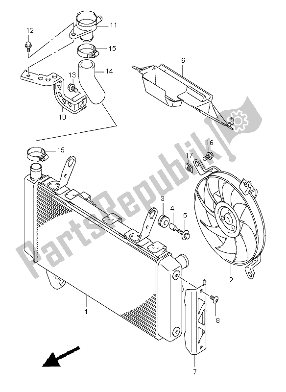 All parts for the Radiator of the Suzuki SV 1000 NS 2004