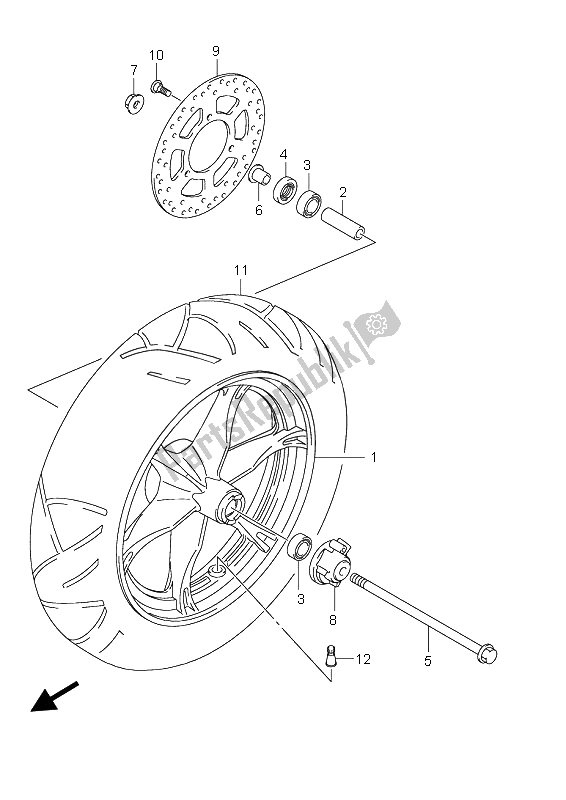 All parts for the Front Wheel of the Suzuki UH 200 Burgman 2008