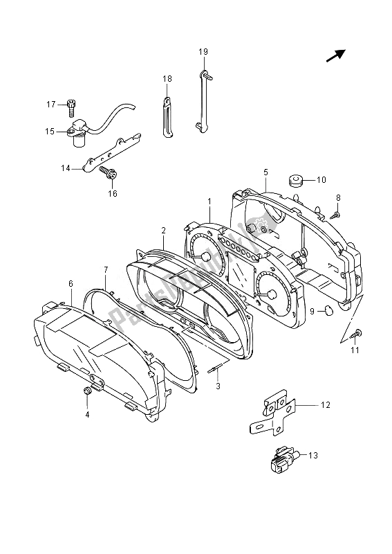 All parts for the Speedometer (an650 E19) of the Suzuki AN 650Z Burgman Executive 2014