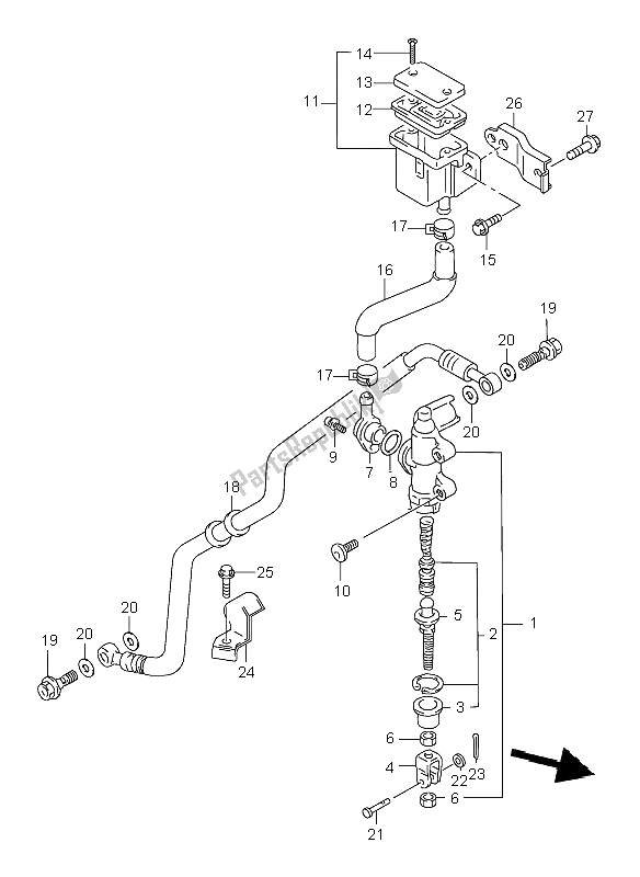 All parts for the Rear Master Cylinder of the Suzuki TL 1000R 2000