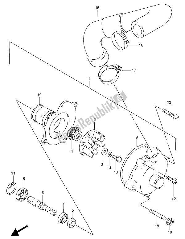 Alle onderdelen voor de Waterpomp van de Suzuki RF 900R 1994