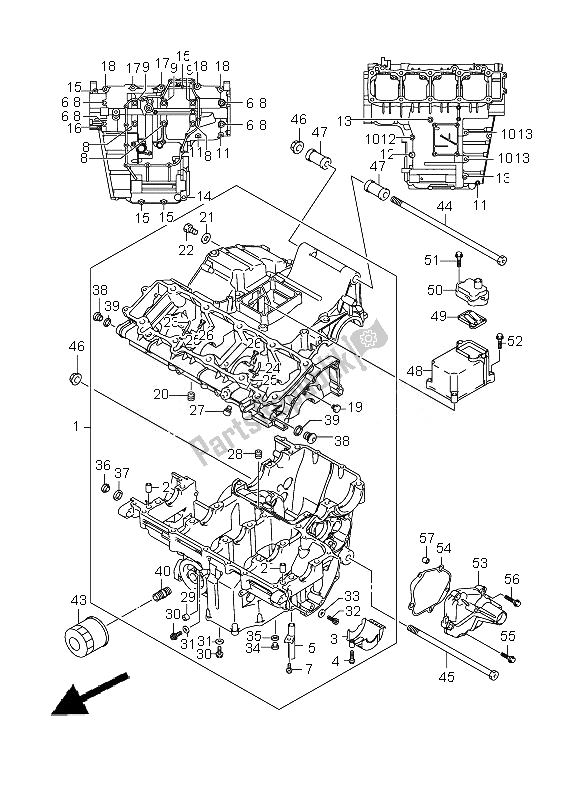 All parts for the Crankcase of the Suzuki GSX 1300R Hayabusa 2010