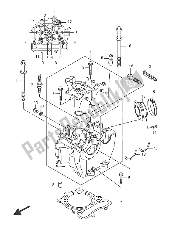 All parts for the Cylinder Head of the Suzuki RM Z 250 2016