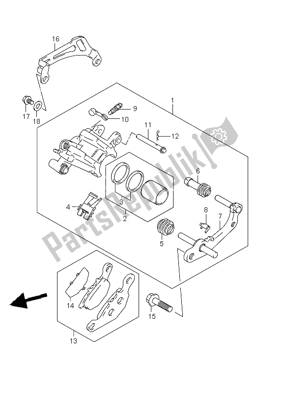 Todas las partes para Pinza Trasera de Suzuki RM 85 SW LW 2007