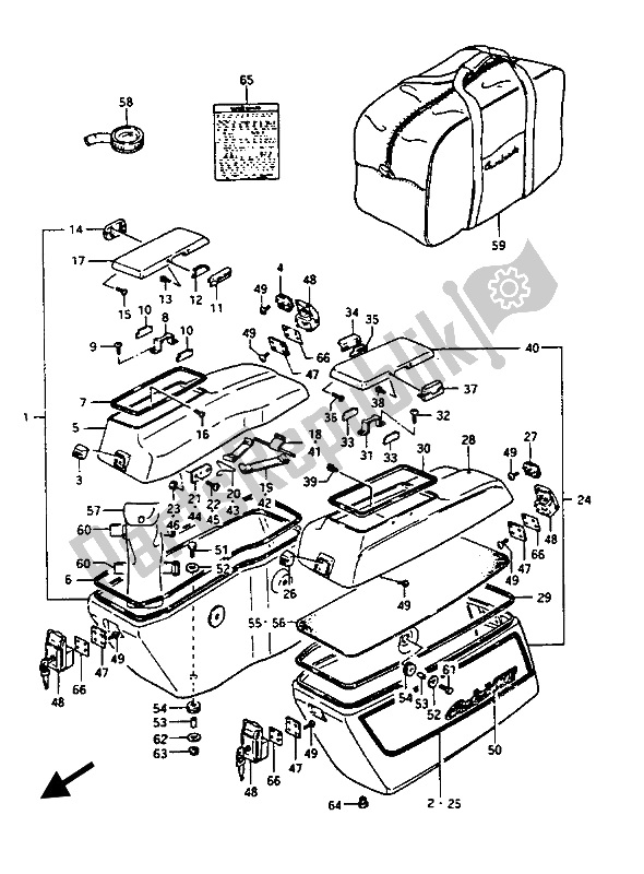 Alle onderdelen voor de Zijtas (gv1400gc) van de Suzuki GV 1400 Gdgcgt 1986