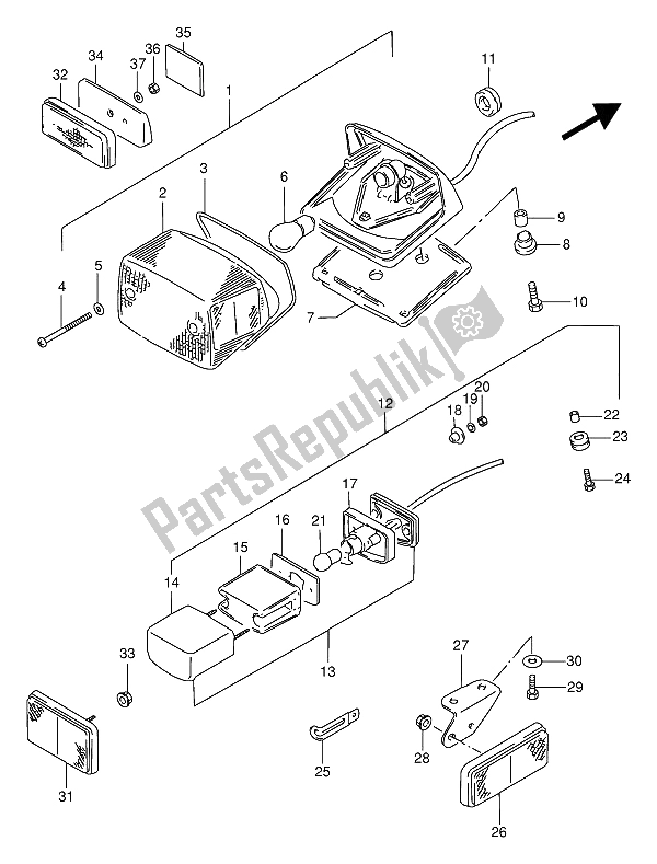 All parts for the Rear Combination Lamp of the Suzuki VS 800 GL Intruder 1993