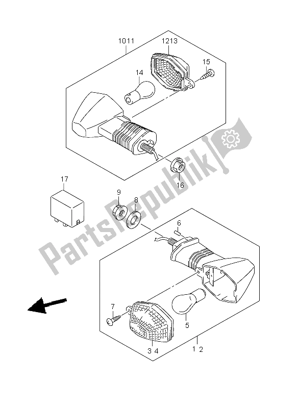 All parts for the Turnsignal Lamp of the Suzuki DL 650A V Strom 2009