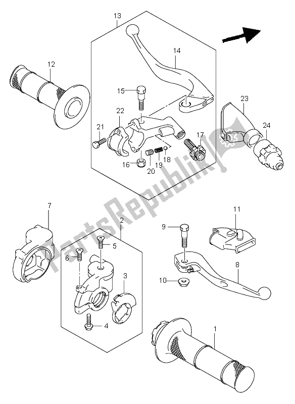 All parts for the Handle Lever of the Suzuki RM 250 Z 2006