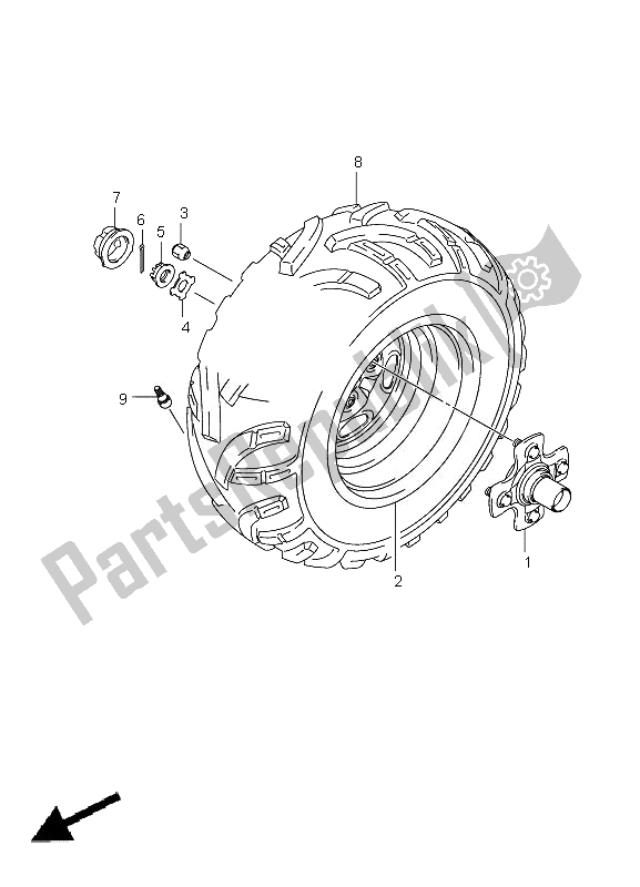 All parts for the Right Rear Wheel of the Suzuki LT A 500 XPZ Kingquad AXI 4X4 2010