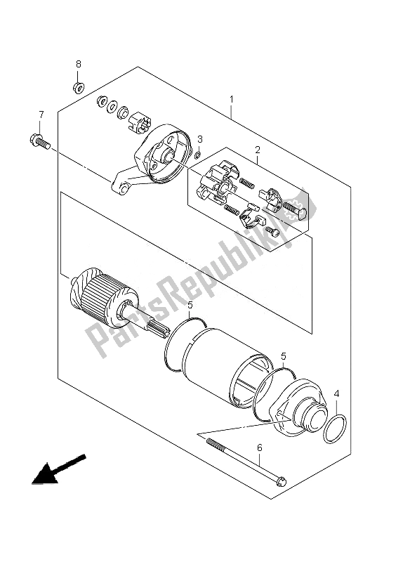 All parts for the Starting Motor of the Suzuki SFV 650A Gladius 2010