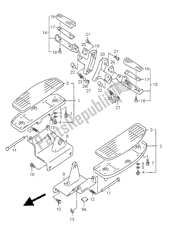 All parts for the Footrest of the Suzuki VL 1500 Intruder LC 2006