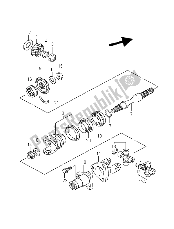 All parts for the Secondary Drive of the Suzuki LT A 400 Eiger 4X2 2004