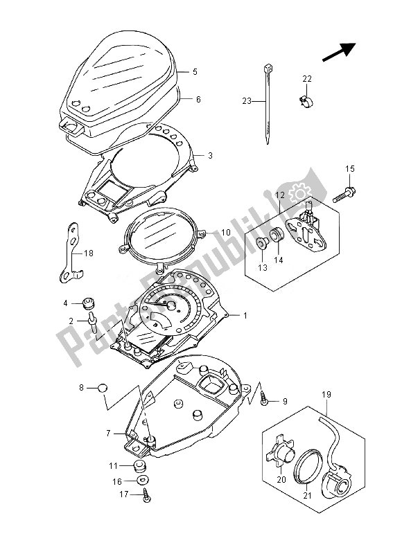 All parts for the Speedometer (vl800 E19) of the Suzuki VL 800 CT Intruder 2014