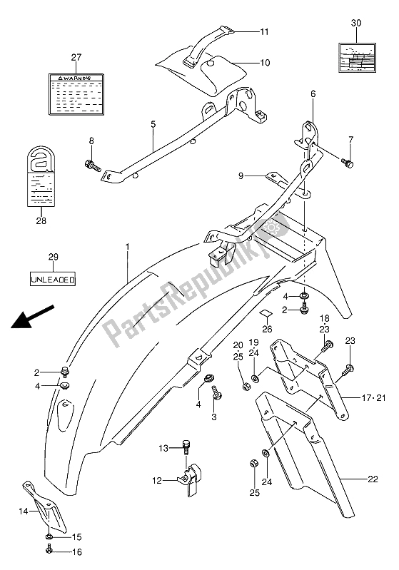 Tutte le parti per il Parafango Posteriore del Suzuki GS 500 EU 1991