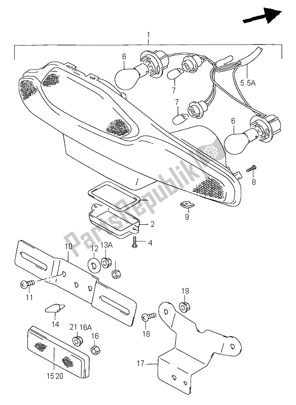 All parts for the Tail Lamp of the Suzuki RF 900R 1998