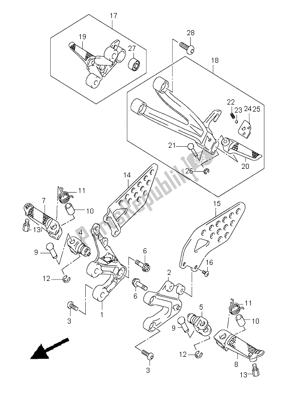 Toutes les pièces pour le Repose Pieds du Suzuki GSX R 1000 2003