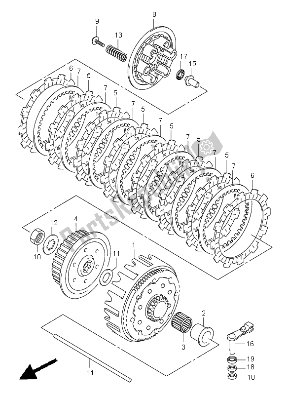 All parts for the Clutch of the Suzuki RM 250 2005