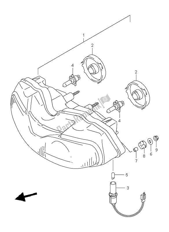 All parts for the Headlamp (e2) of the Suzuki TL 1000R 2000