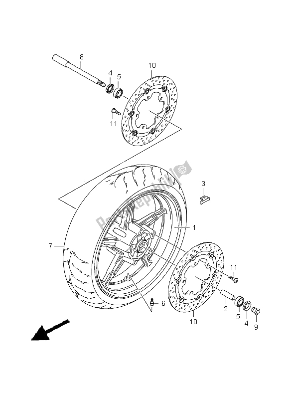 Todas as partes de Roda Dianteira (sfv650-u) do Suzuki SFV 650A Gladius 2009