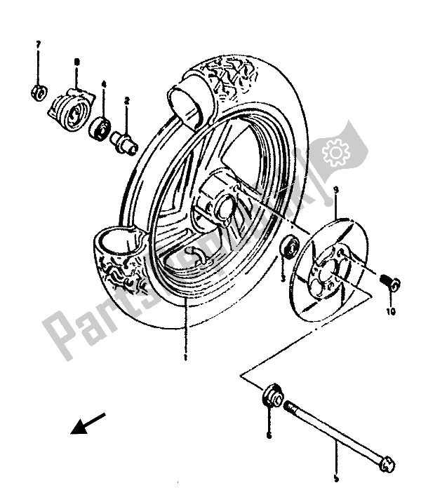 All parts for the Front Wheel (p4) of the Suzuki AH 50 1992
