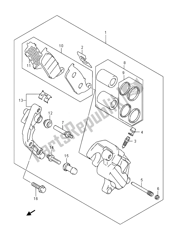 All parts for the Front Caliper of the Suzuki GW 250 Inazuma 2014