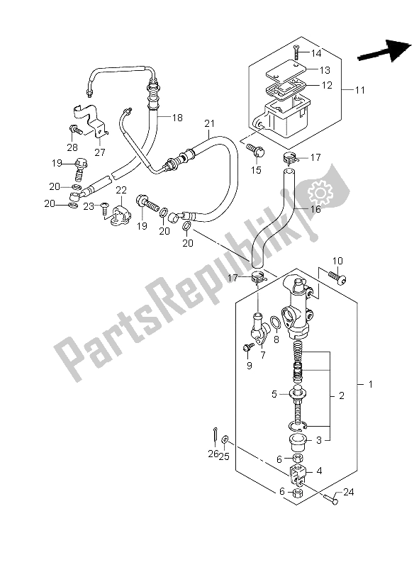 Toutes les pièces pour le Maître-cylindre Arrière (gsf650a-ua-sa-sua) du Suzuki GSF 650 Nsnasa Bandit 2006