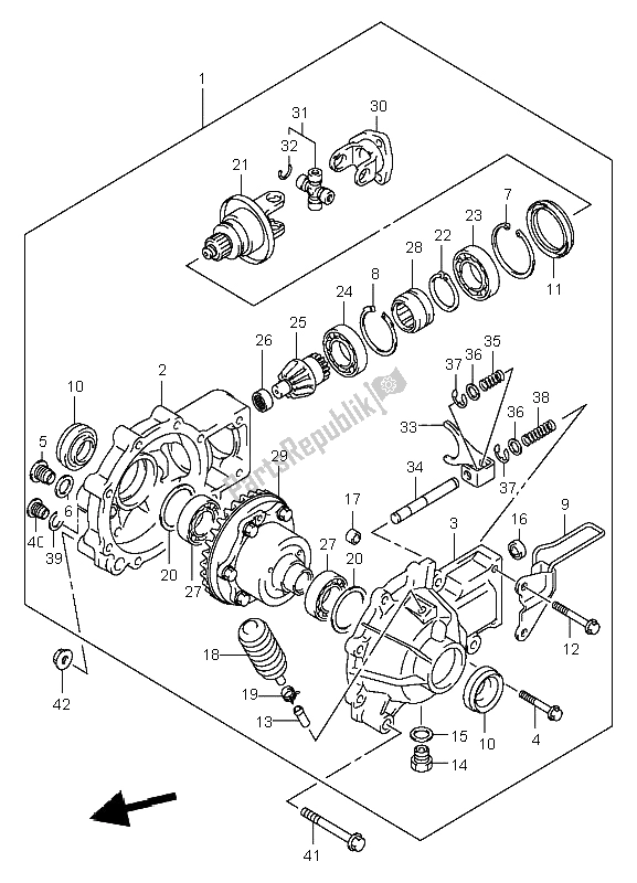 Alle onderdelen voor de Laatste Kegeltandwiel (voor) (bijv. Nr. 5saak46k3x102001) van de Suzuki LT A 400F Eiger 4X4 2004
