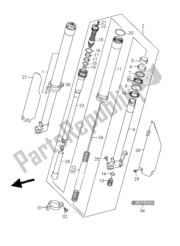 All parts for the Front Damper of the Suzuki RM 125 2007