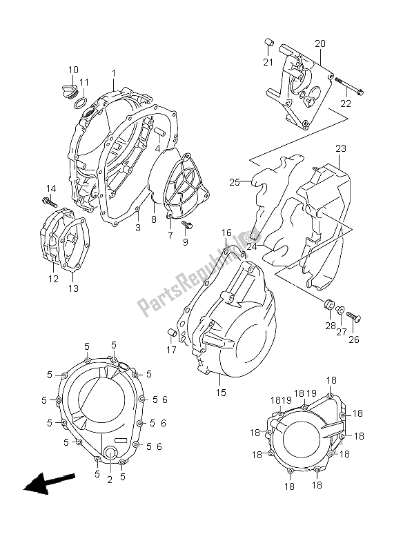 All parts for the Crankcase Cover of the Suzuki GSF 650 Nsnasa Bandit 2008