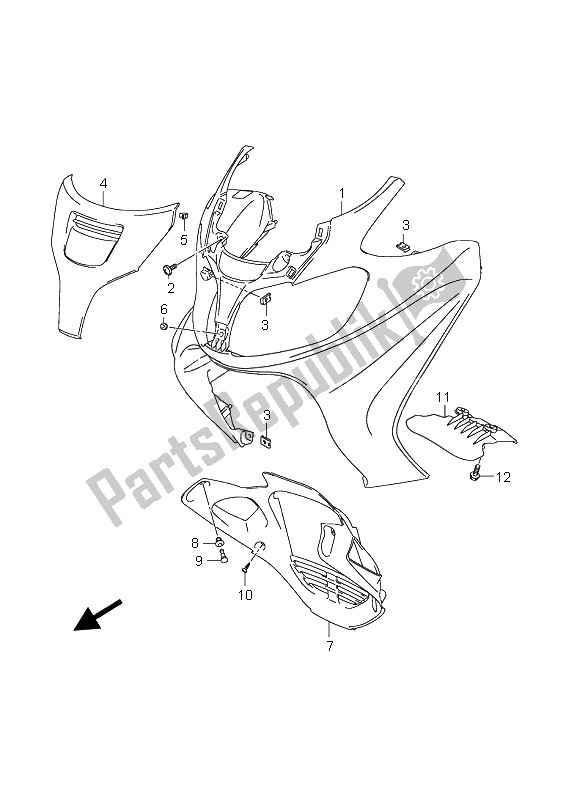 All parts for the Front Leg Shield (an650) of the Suzuki AN 650 AAZ Burgman Executive 2008