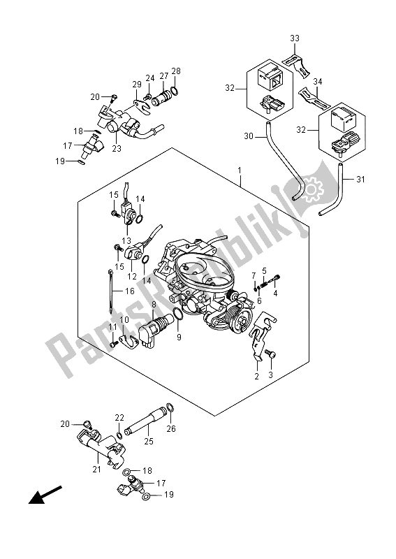 All parts for the Throttle Body (e19) of the Suzuki VL 800 Intruder 2015