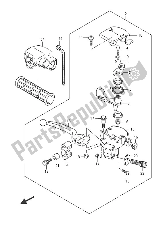 All parts for the Rh Handle Lever of the Suzuki LT Z 50 Quadsport 2016