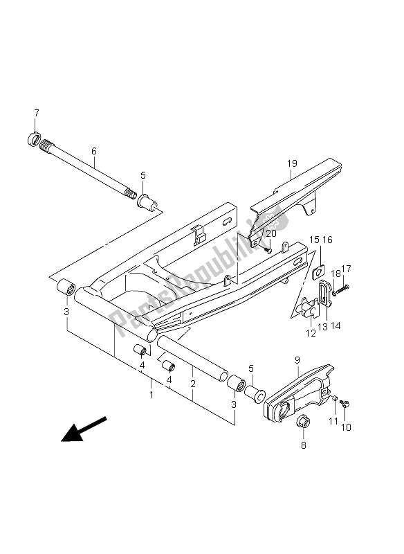 All parts for the Rear Swinging Arm of the Suzuki DL 650A V Strom 2012