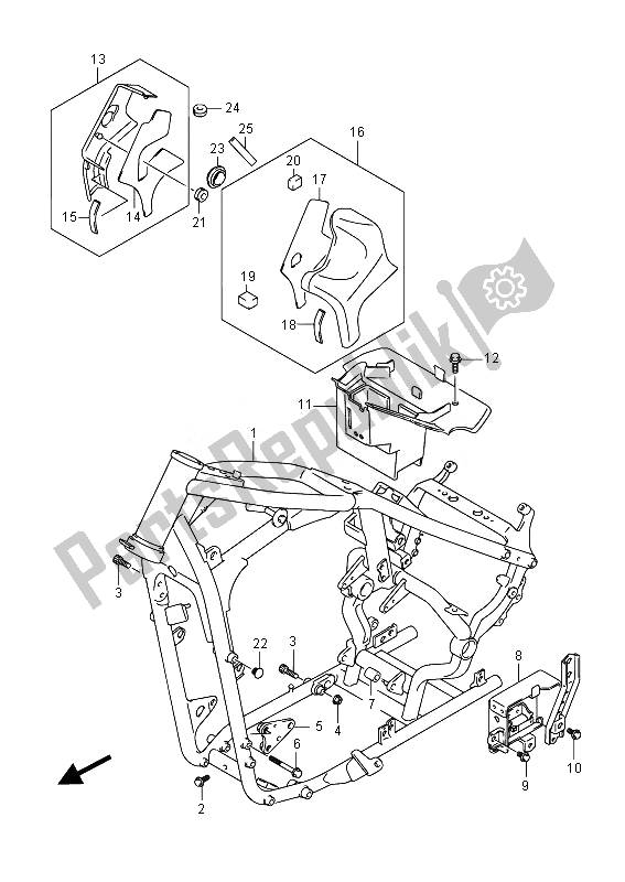 All parts for the Frame (vl800b E02) of the Suzuki VL 800B Intruder 2014